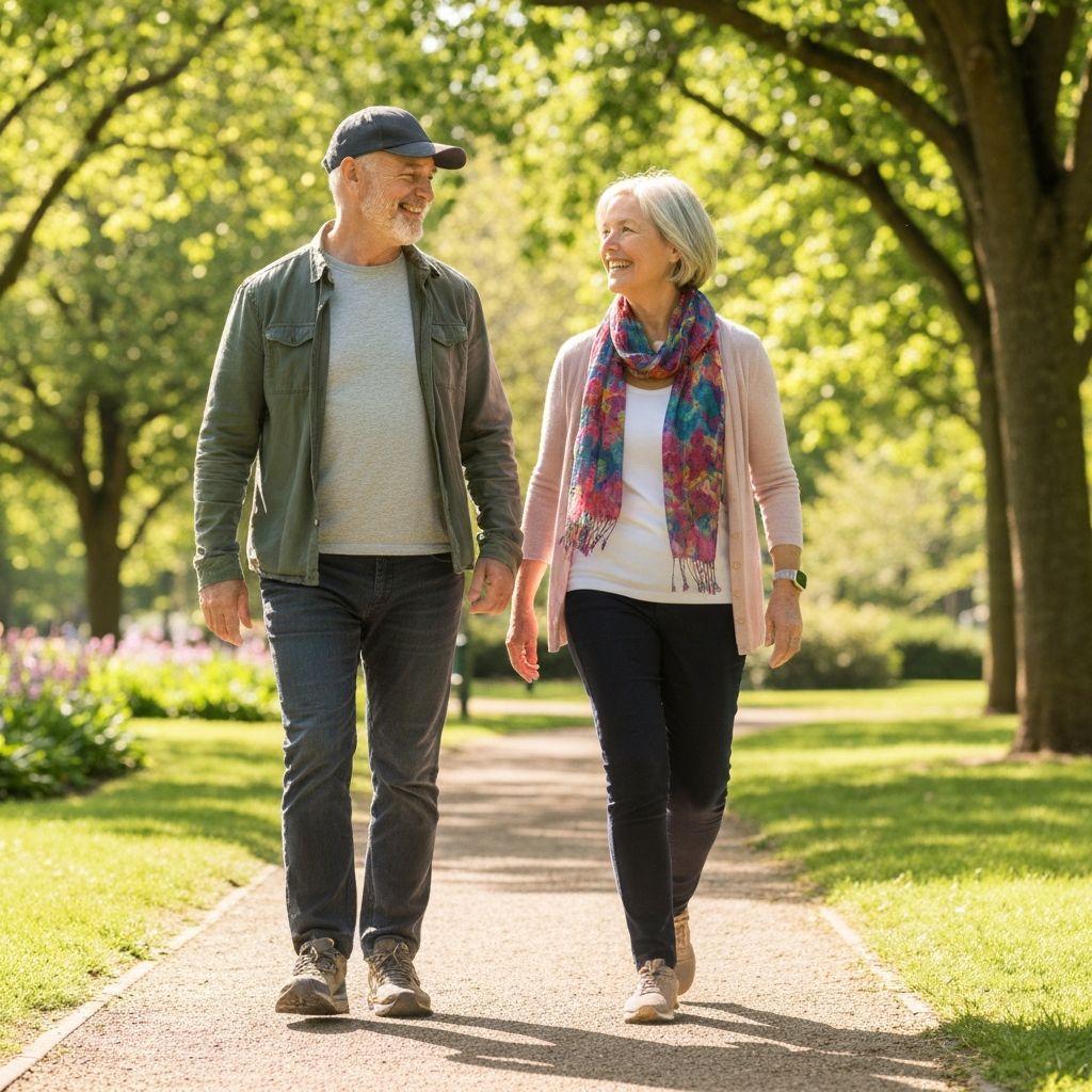 Couple walking in park