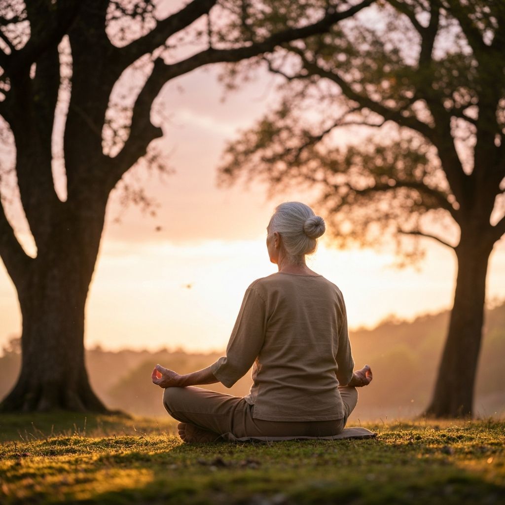 Person meditating outdoors
